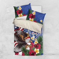 United States and Northern Mariana Islands Bedding Set USA Flag Eagle CNMI Latte Stone Tropical Flowers LT14 US Twin 172cm x 218cm Blue - Polynesian Pride