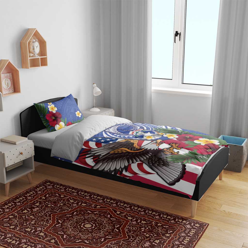 United States and Northern Mariana Islands Bedding Set USA Flag Eagle CNMI Latte Stone Tropical Flowers LT14 - Polynesian Pride