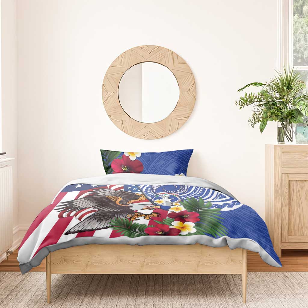United States and Northern Mariana Islands Bedding Set USA Flag Eagle CNMI Latte Stone Tropical Flowers LT14 - Polynesian Pride