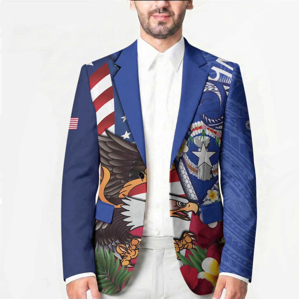 United States and Northern Mariana Islands Blazer USA Flag Eagle CNMI Latte Stone Tropical Flowers