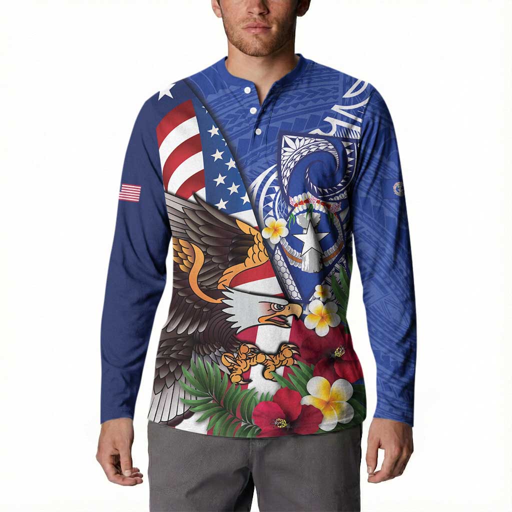 United States and Northern Mariana Islands Button Sweatshirt USA Flag Eagle CNMI Latte Stone Tropical Flowers