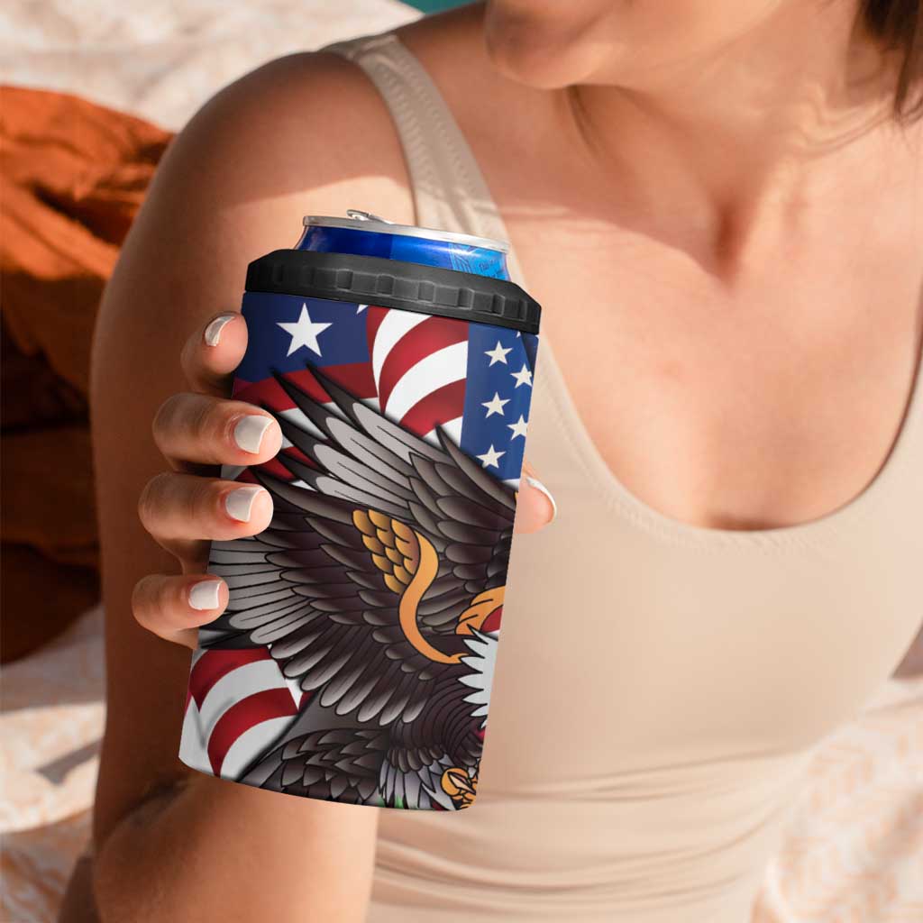 United States and Northern Mariana Islands 4 in 1 Can Cooler Tumbler USA Flag Eagle CNMI Latte Stone Tropical Flowers
