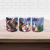 United States and Northern Mariana Islands Ceramic Mug USA Flag Eagle CNMI Latte Stone Tropical Flowers LT14 - Polynesian Pride