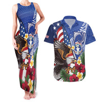 United States and Northern Mariana Islands Couples Matching Tank Maxi Dress and Hawaiian Shirt USA Flag Eagle CNMI Latte Stone Tropical Flowers