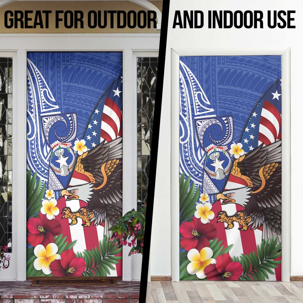United States and Northern Mariana Islands Door Cover USA Flag Eagle CNMI Latte Stone Tropical Flowers