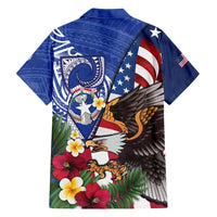 United States and Northern Mariana Islands Family Matching Mermaid Dress and Hawaiian Shirt USA Flag Eagle CNMI Latte Stone Tropical Flowers