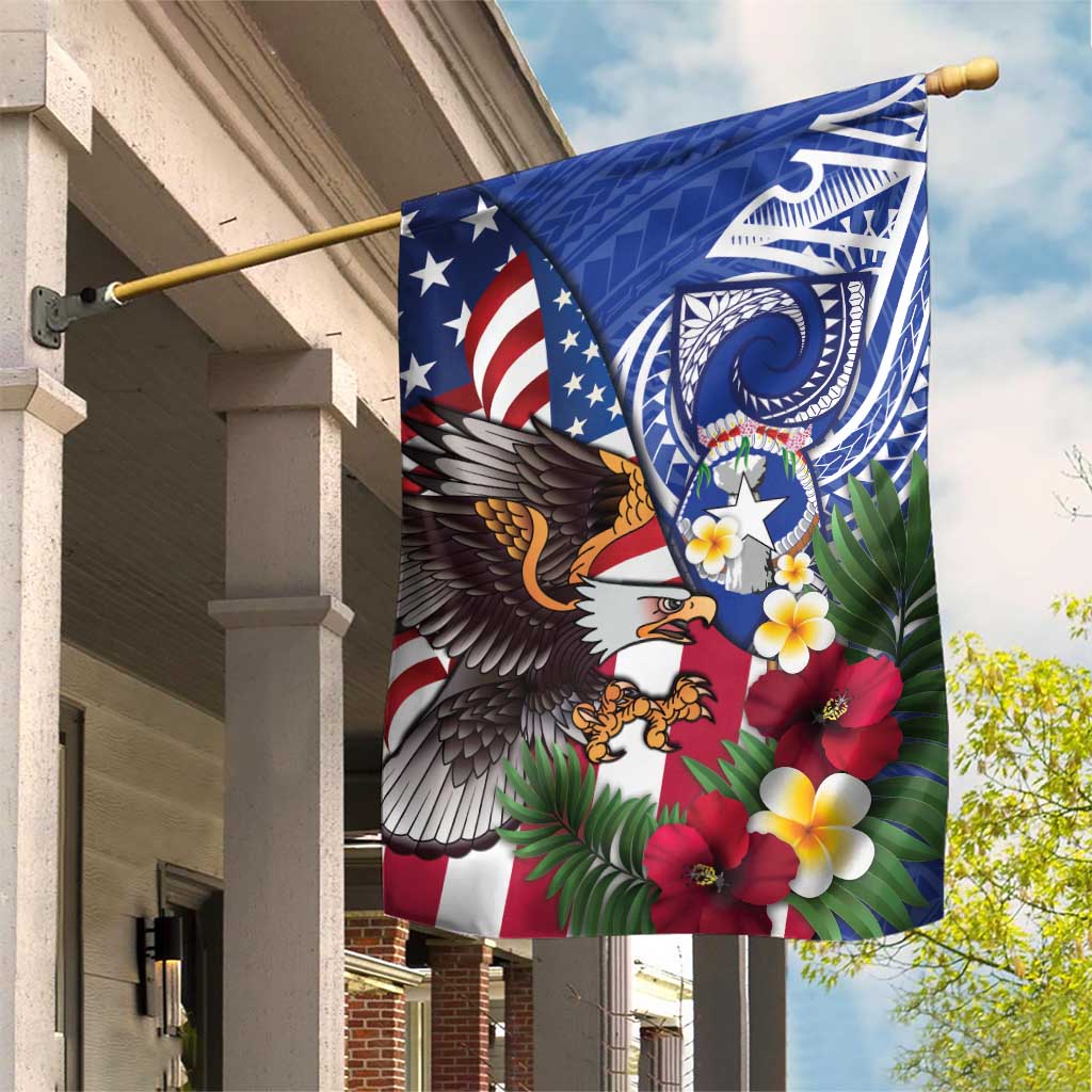 United States and Northern Mariana Islands Garden Flag USA Flag Eagle CNMI Latte Stone Tropical Flowers