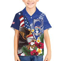 United States and Northern Mariana Islands Kid Hawaiian Shirt USA Flag Eagle CNMI Latte Stone Tropical Flowers