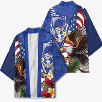 United States and Northern Mariana Islands Kimono USA Flag Eagle CNMI Latte Stone Tropical Flowers
