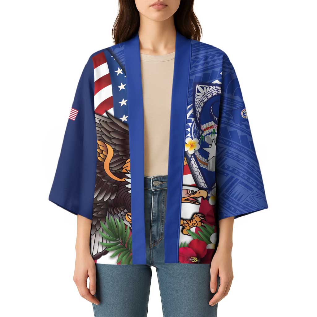 United States and Northern Mariana Islands Kimono USA Flag Eagle CNMI Latte Stone Tropical Flowers