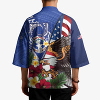 United States and Northern Mariana Islands Kimono USA Flag Eagle CNMI Latte Stone Tropical Flowers