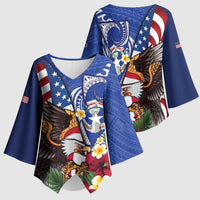 United States and Northern Mariana Islands Kimono Sleeve Blouse USA Flag Eagle CNMI Latte Stone Tropical Flowers