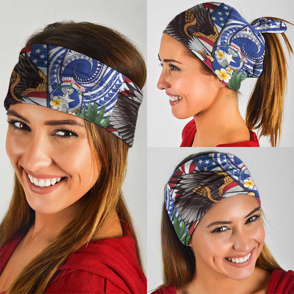 United States and Northern Mariana Islands Neck Gaiter USA Flag Eagle CNMI Latte Stone Tropical Flowers