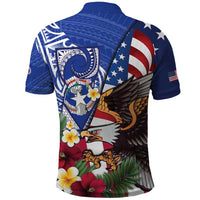 United States and Northern Mariana Islands Polo Shirt USA Flag Eagle CNMI Latte Stone Tropical Flowers