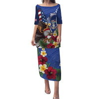 United States and Northern Mariana Islands Puletasi USA Flag Eagle CNMI Latte Stone Tropical Flowers