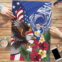 United States and Northern Mariana Islands Puzzle USA Flag Eagle CNMI Latte Stone Tropical Flowers