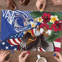 United States and Northern Mariana Islands Puzzle USA Flag Eagle CNMI Latte Stone Tropical Flowers