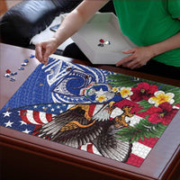 United States and Northern Mariana Islands Puzzle USA Flag Eagle CNMI Latte Stone Tropical Flowers