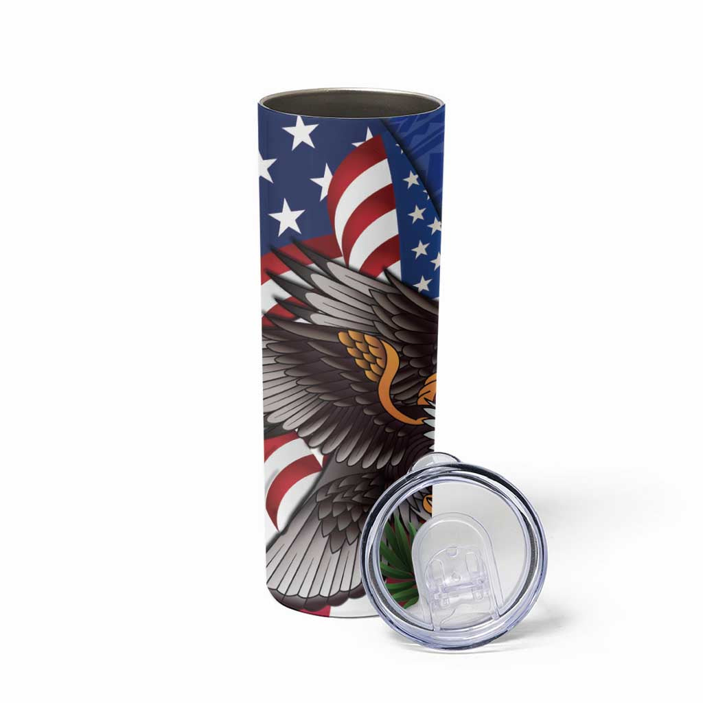 United States and Northern Mariana Islands Skinny Tumbler USA Flag Eagle CNMI Latte Stone Tropical Flowers