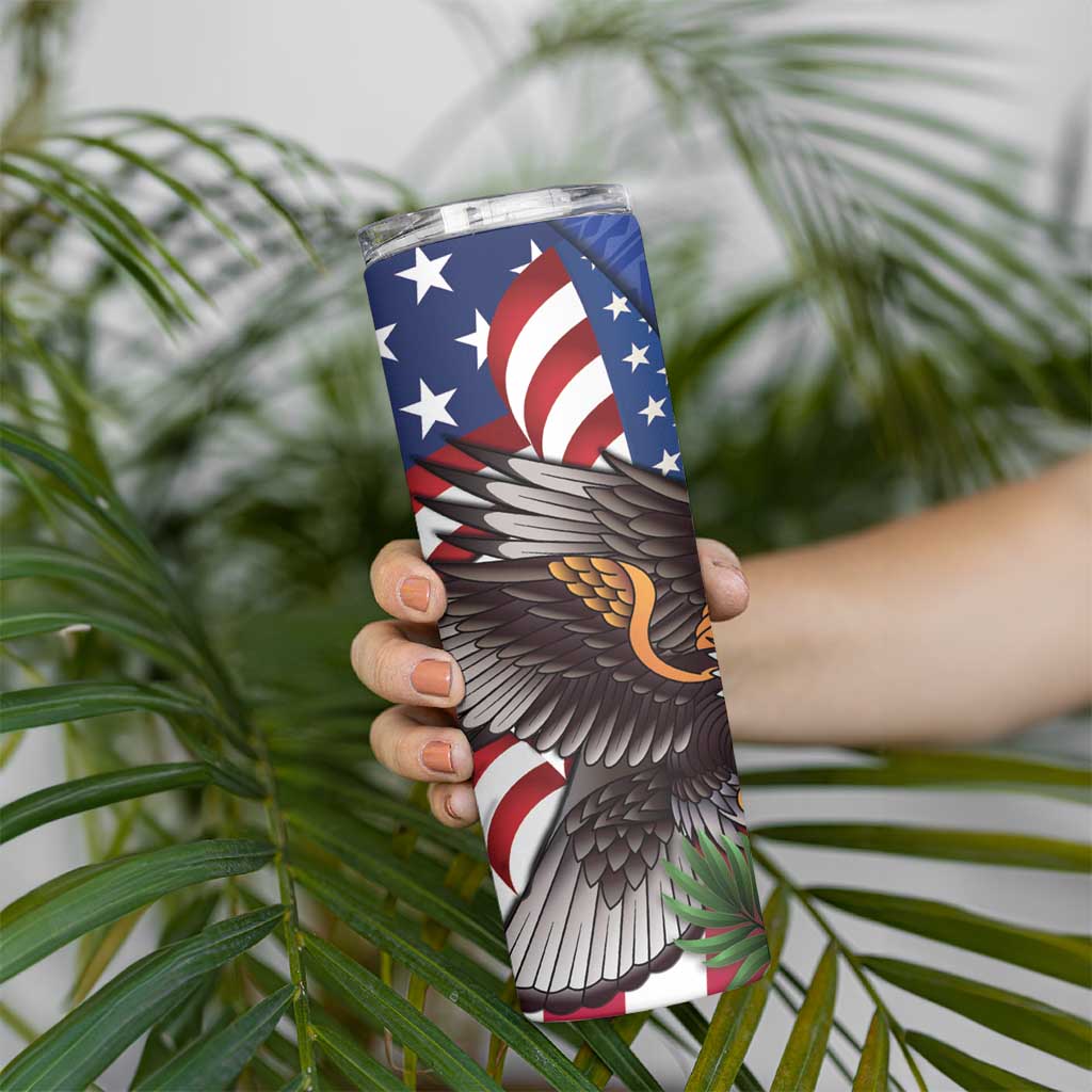 United States and Northern Mariana Islands Skinny Tumbler USA Flag Eagle CNMI Latte Stone Tropical Flowers