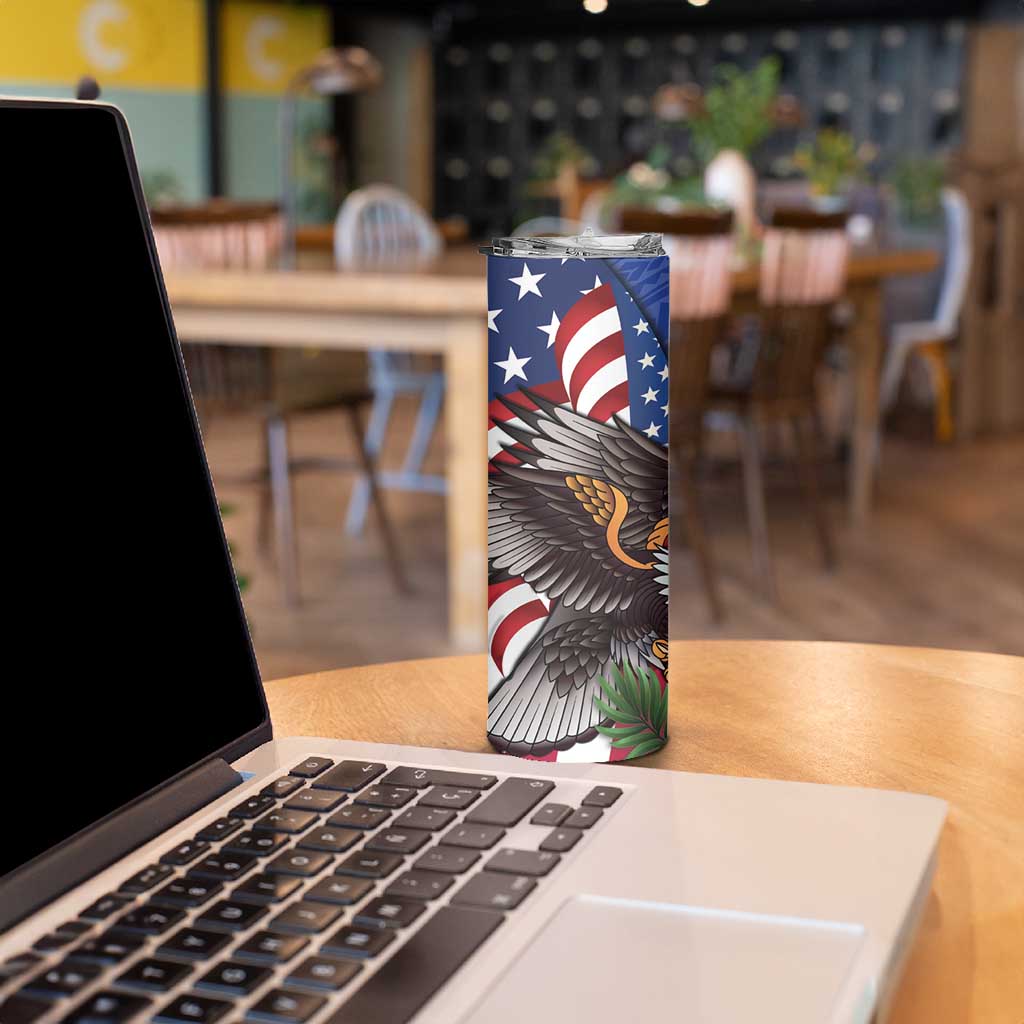United States and Northern Mariana Islands Skinny Tumbler USA Flag Eagle CNMI Latte Stone Tropical Flowers