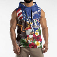 United States and Northern Mariana Islands Sleeveless Hoodie USA Flag Eagle CNMI Latte Stone Tropical Flowers