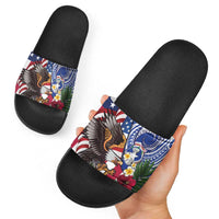 United States and Northern Mariana Islands Slide Sandals USA Flag Eagle CNMI Latte Stone Tropical Flowers