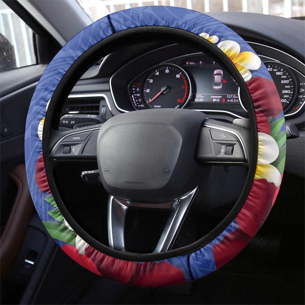United States and Northern Mariana Islands Steering Wheel Cover USA Flag Eagle CNMI Latte Stone Tropical Flowers
