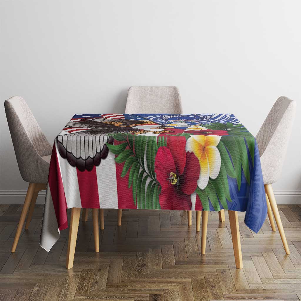 United States and Northern Mariana Islands Tablecloth USA Flag Eagle CNMI Latte Stone Tropical Flowers LT14 - Polynesian Pride