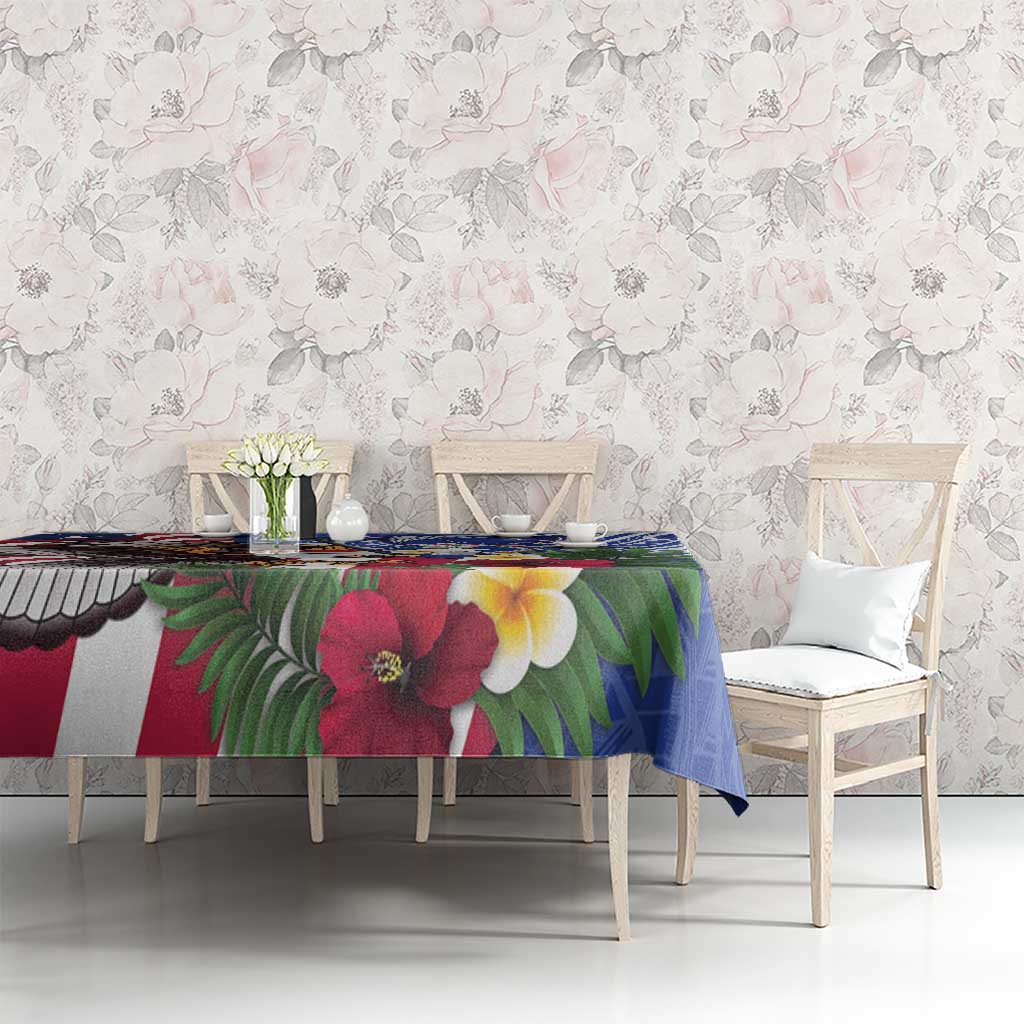 United States and Northern Mariana Islands Tablecloth USA Flag Eagle CNMI Latte Stone Tropical Flowers LT14 - Polynesian Pride