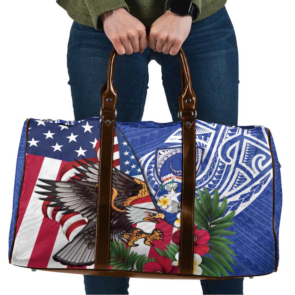 United States and Northern Mariana Islands Travel Bag USA Flag Eagle CNMI Latte Stone Tropical Flowers