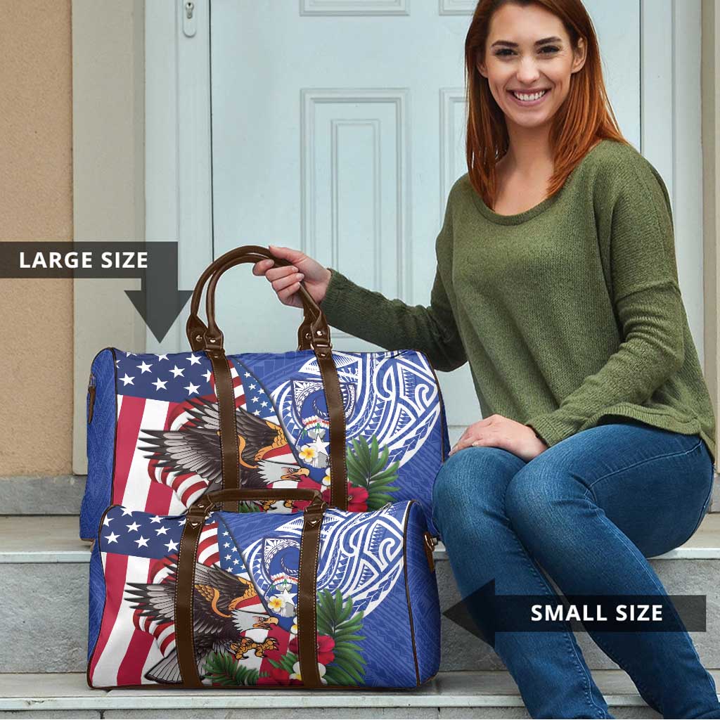 United States and Northern Mariana Islands Travel Bag USA Flag Eagle CNMI Latte Stone Tropical Flowers