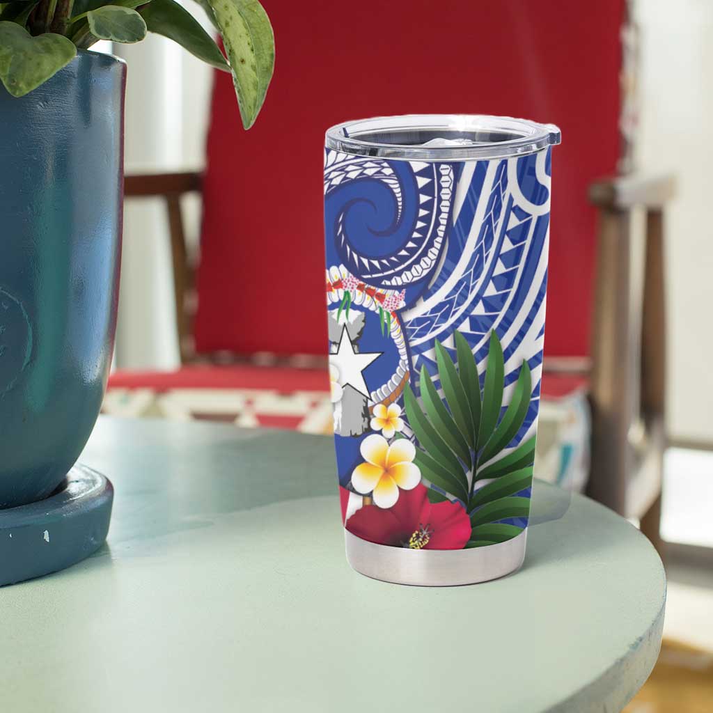 United States and Northern Mariana Islands Tumbler Cup USA Flag Eagle CNMI Latte Stone Tropical Flowers