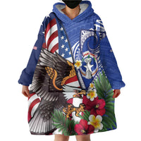 United States and Northern Mariana Islands Wearable Blanket Hoodie USA Flag Eagle CNMI Latte Stone Tropical Flowers