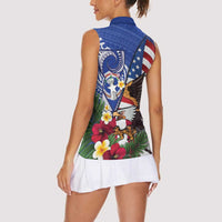 United States and Northern Mariana Islands Women Sleeveless Polo Shirt USA Flag Eagle CNMI Latte Stone Tropical Flowers