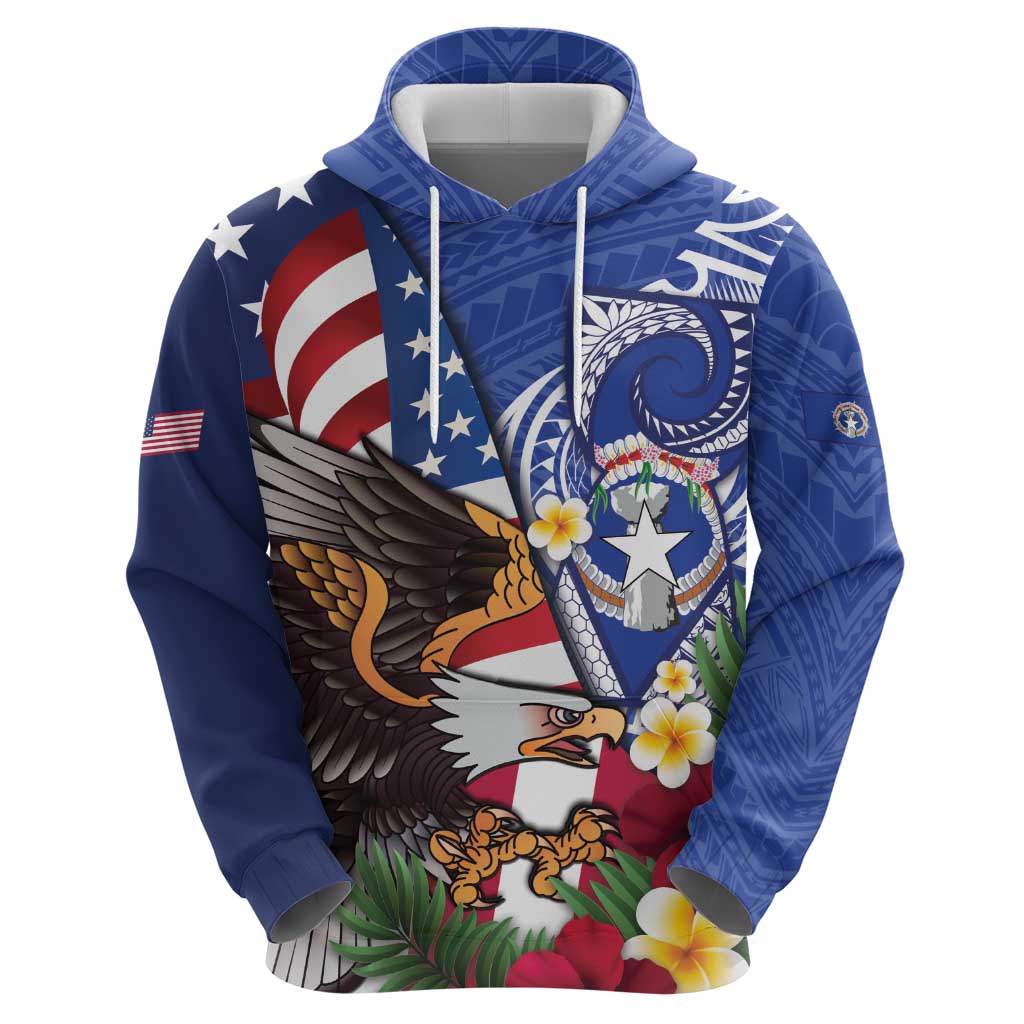 United States and Northern Mariana Islands Zip Hoodie USA Flag Eagle CNMI Latte Stone Tropical Flowers