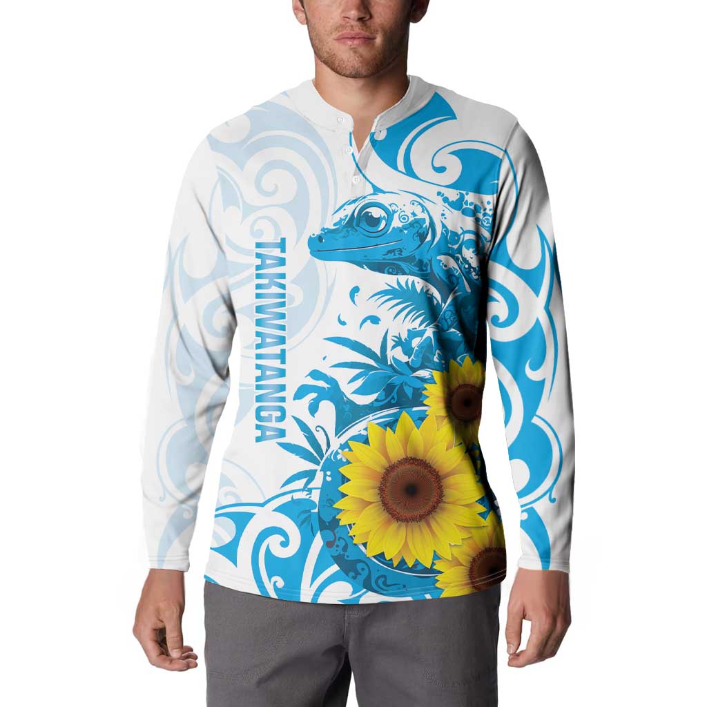 New Zealand Autism Awareness Month Button Sweatshirt Takiwatanga Maori Lizard With Sunflower