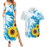 New Zealand Autism Awareness Month Couples Matching Summer Maxi Dress and Hawaiian Shirt Takiwatanga Maori Lizard With Sunflower
