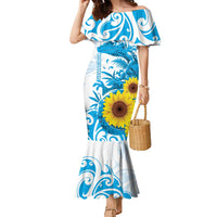 New Zealand Autism Awareness Month Family Matching Mermaid Dress and Hawaiian Shirt Takiwatanga Maori Lizard With Sunflower