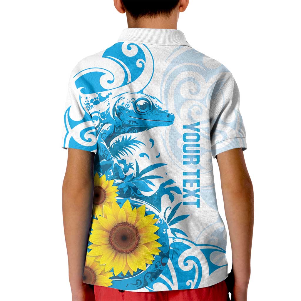 New Zealand Autism Awareness Month Kid Polo Shirt Takiwatanga Maori Lizard With Sunflower