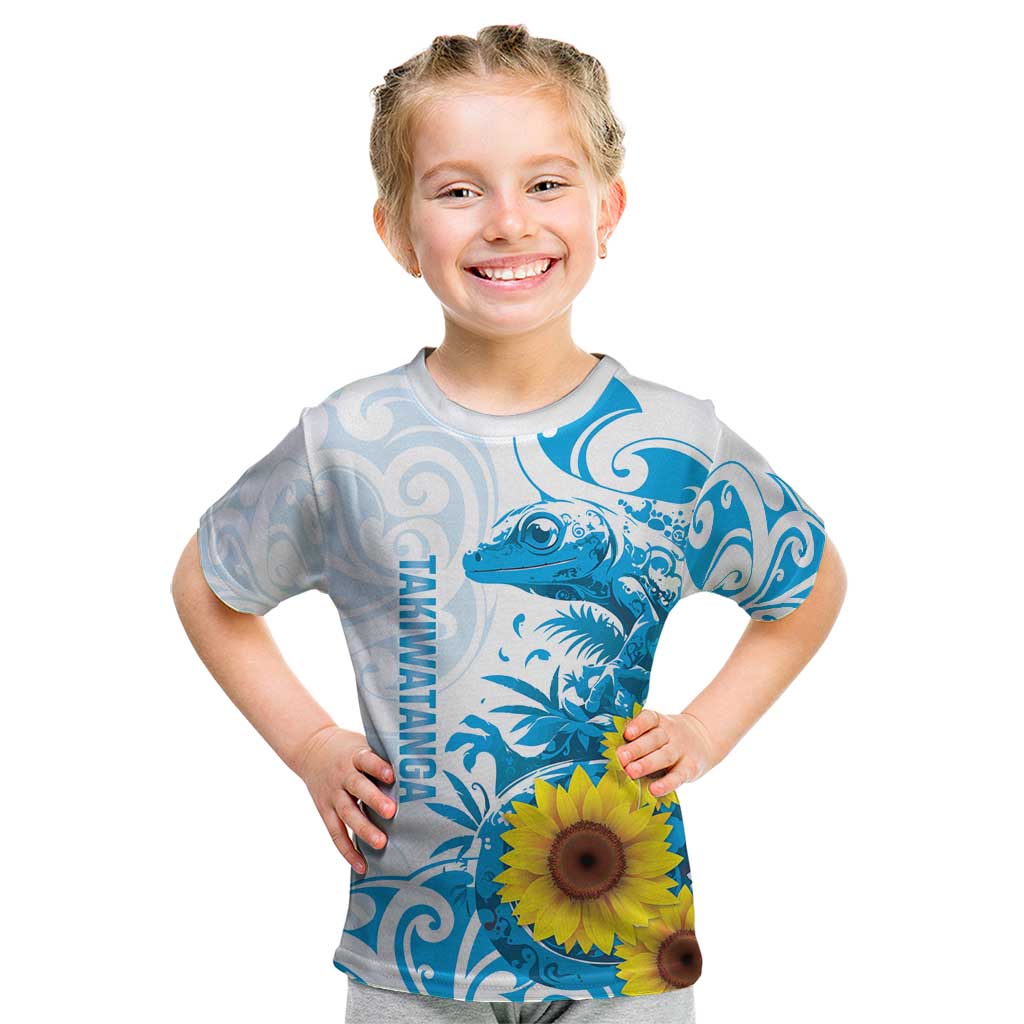 New Zealand Autism Awareness Month Kid T Shirt Takiwatanga Maori Lizard With Sunflower