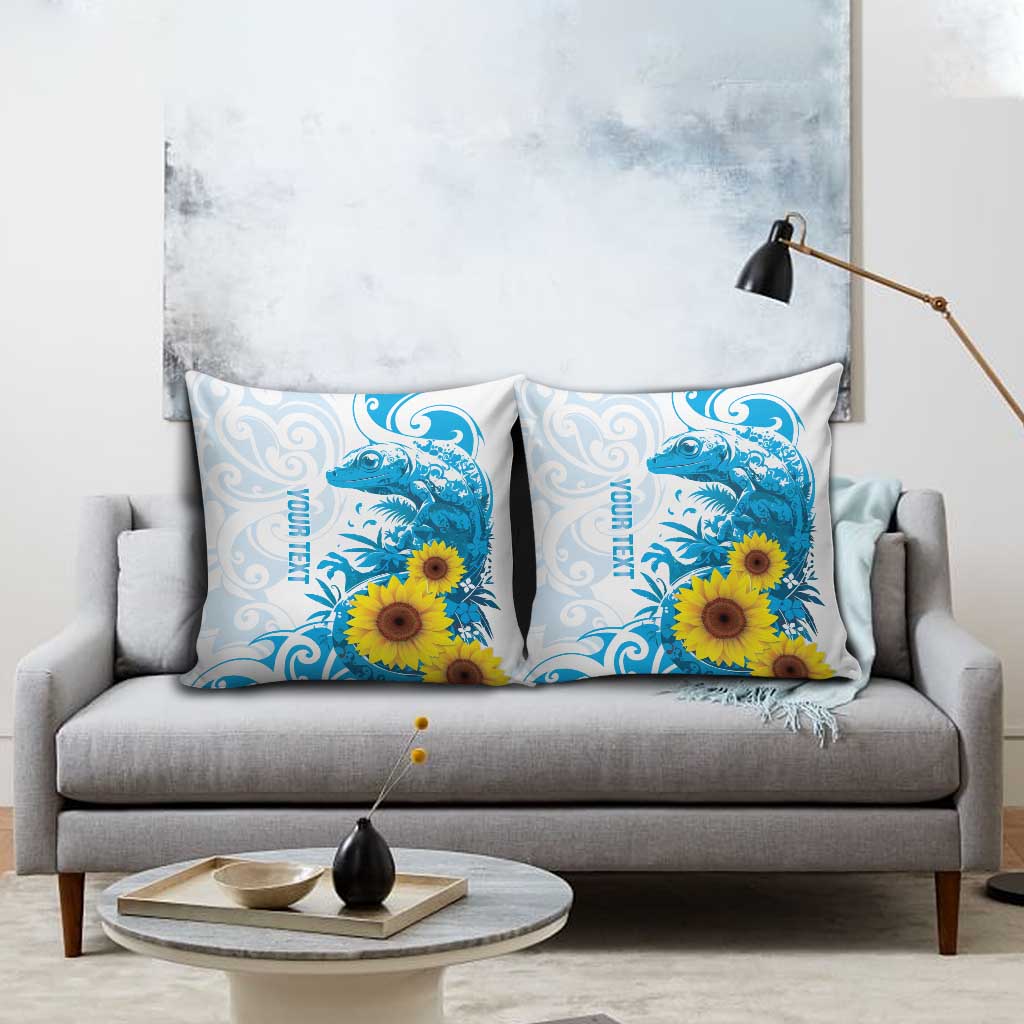 New Zealand Autism Awareness Month Pillow Cover Takiwatanga Maori Lizard With Sunflower - Polynesian Pride