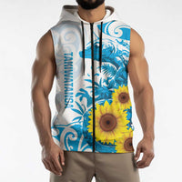 New Zealand Autism Awareness Month Sleeveless Zip Hoodie Takiwatanga Maori Lizard With Sunflower - Polynesian Pride