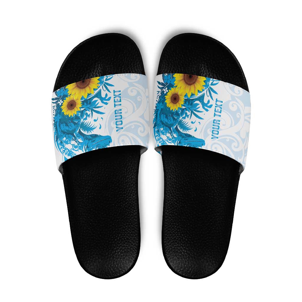 New Zealand Autism Awareness Month Slide Sandals Takiwatanga Maori Lizard With Sunflower - Polynesian Pride