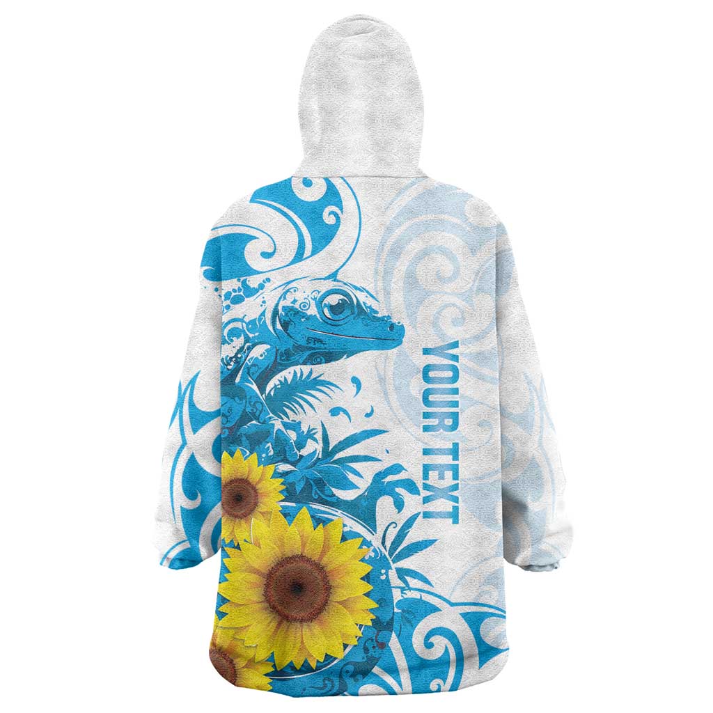 New Zealand Autism Awareness Month Wearable Blanket Hoodie Takiwatanga Maori Lizard With Sunflower