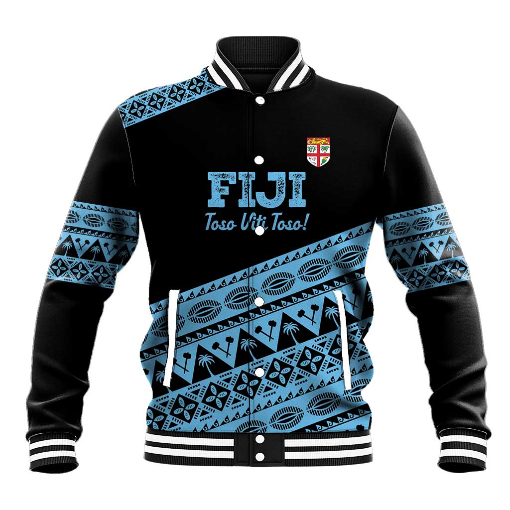 Fiji Rugby 2025 Custom Baseball Jacket Fijian Tapa Toso Viti Toso - Black
