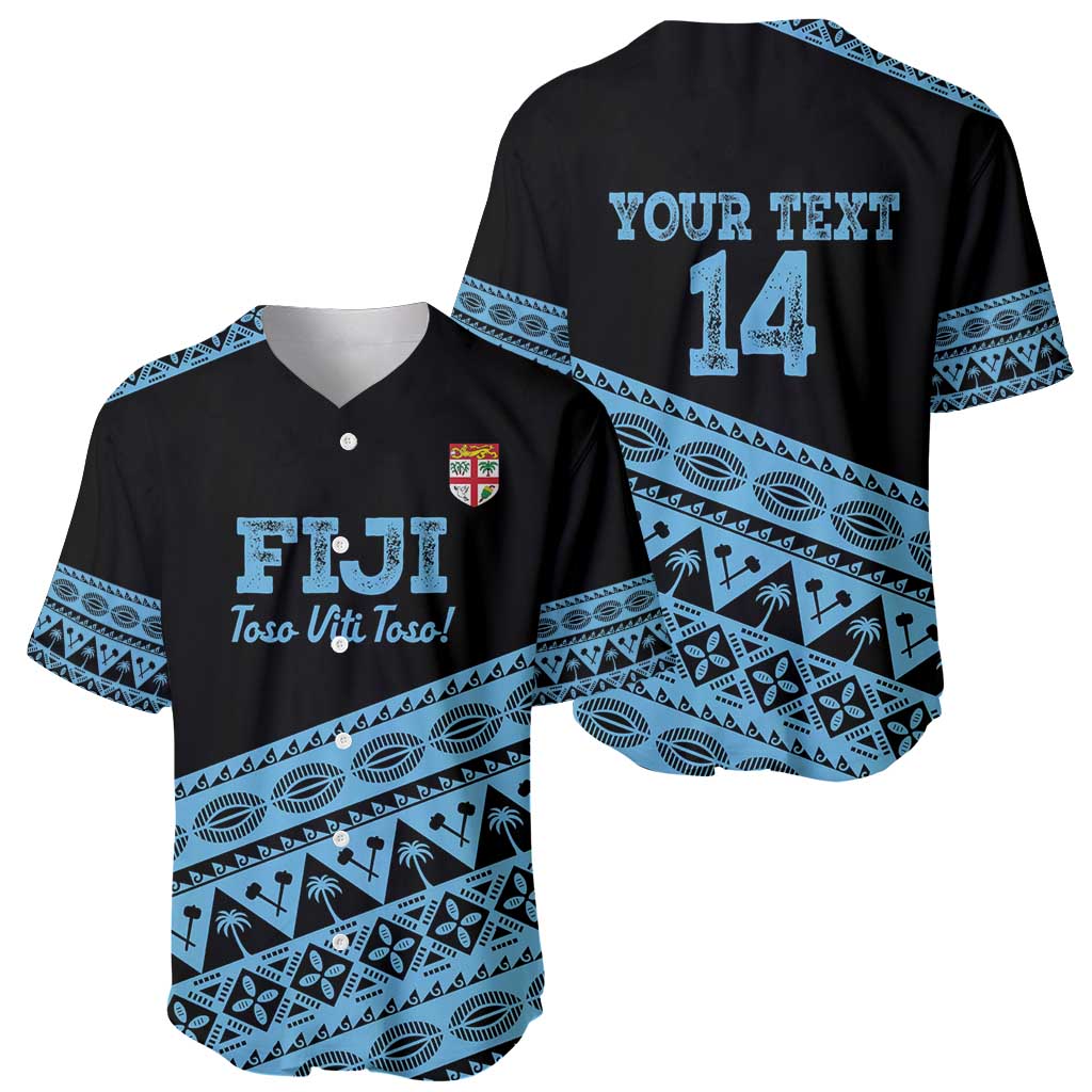 Fiji Rugby 2025 Custom Baseball Jersey Fijian Tapa Toso Viti Toso - Black