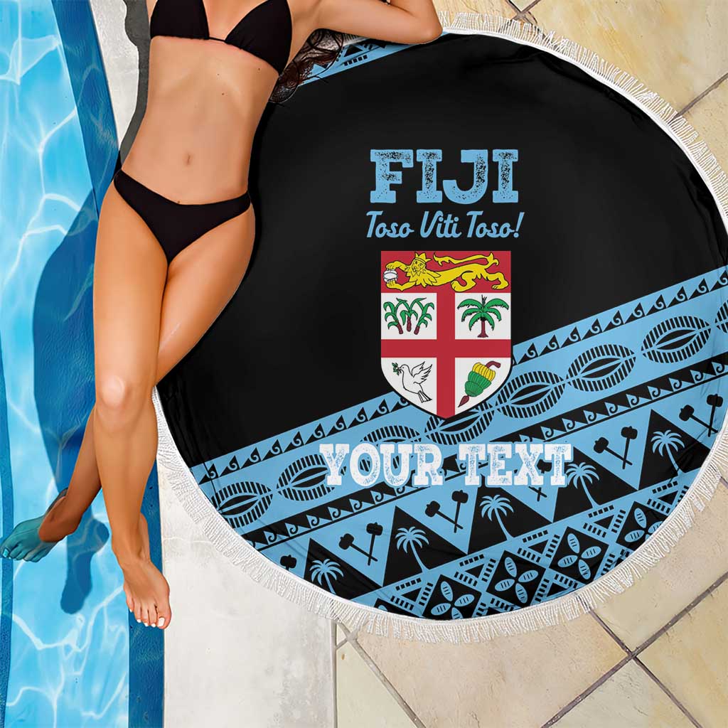 Fiji Rugby 2025 Custom Beach Blanket Fijian Tapa Toso Viti Toso - Black