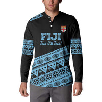 Fiji Rugby 2025 Custom Button Sweatshirt Fijian Tapa Toso Viti Toso - Black