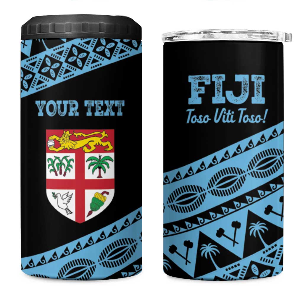 Fiji Rugby 2025 Custom 4 in 1 Can Cooler Tumbler Fijian Tapa Toso Viti Toso - Black LT14 One Size: 16 oz Black - Polynesian Pride